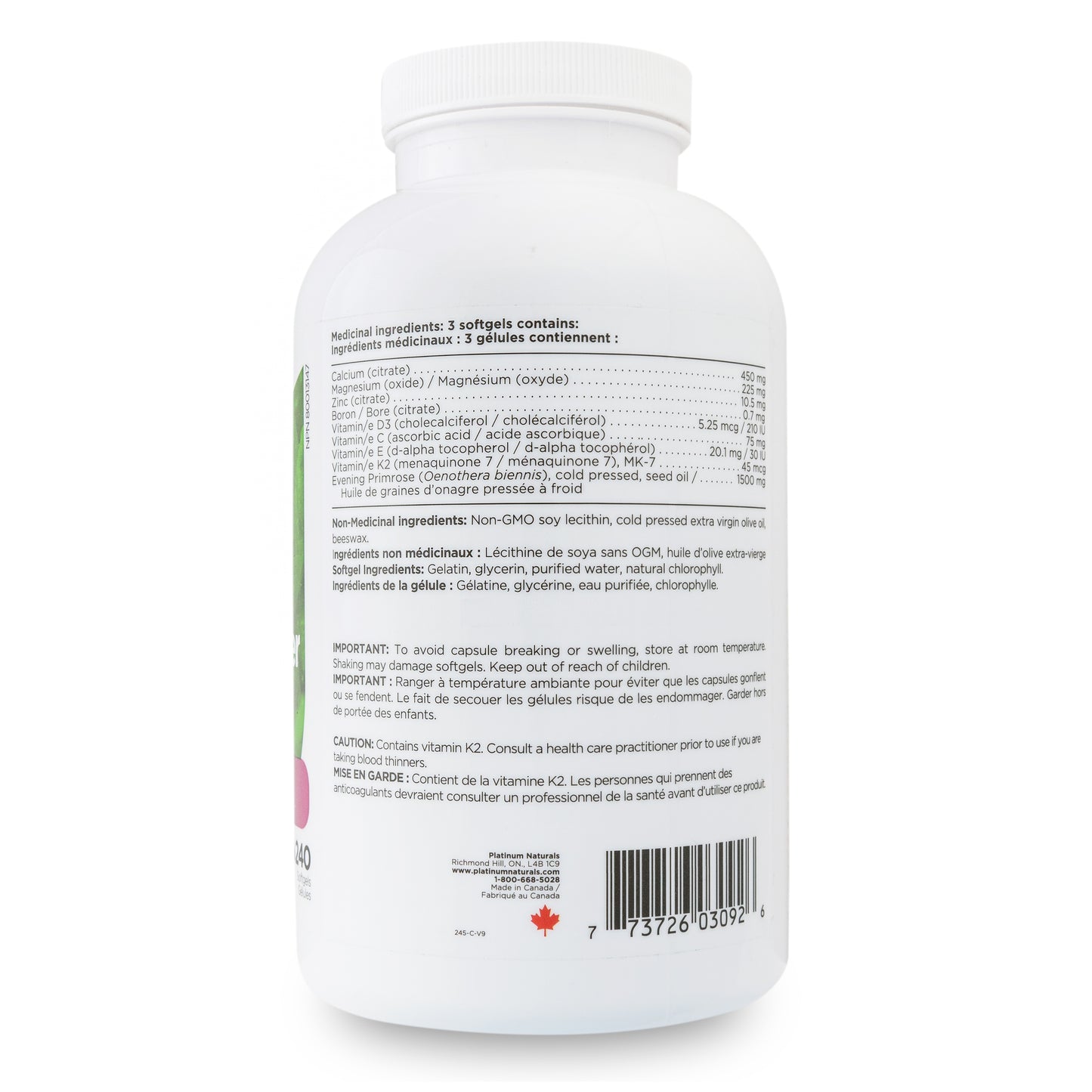 Platinum Naturals EasyCal Bone Builder - 240 soft gels